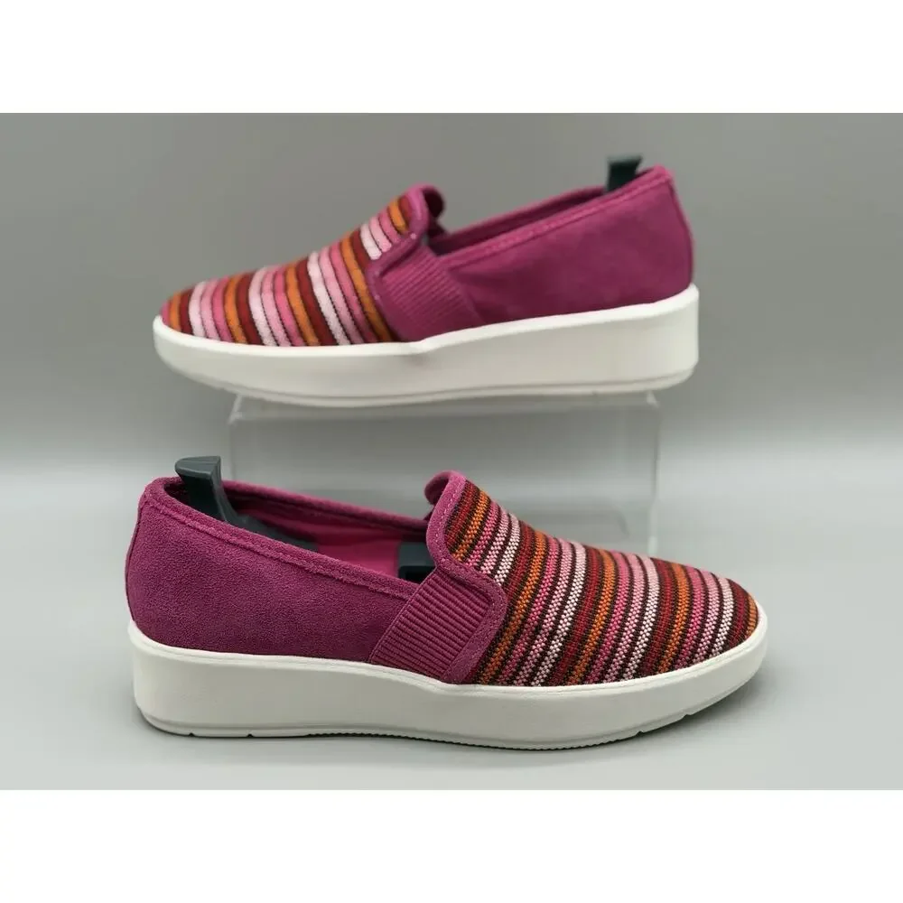 Clarks Womens Layton Petal Slip On Sneaker Fuchsia Multi Stripe Suede 9.5 Wide